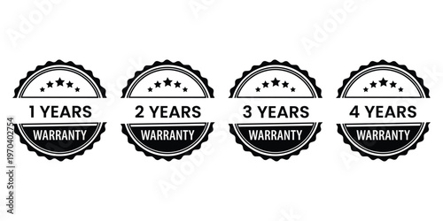 Warranty Seals: A collection of warranty seals, each displaying the duration of the warranty in years and the word 'warranty', providing a visual representation of the guarantee and coverage.