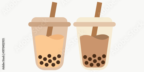 Bubble Tea Delight: A refreshing depiction of two cups of bubble tea, with chewy tapioca pearls dancing at the bottom, offering a visual treat for refreshment seekers.