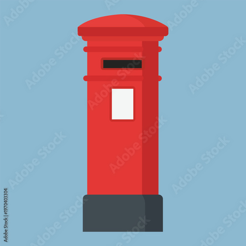 Postbox Standing: A classic red postbox stands tall against a pale blue backdrop, symbolizing a means of communication and connection. Its iconic design is a familiar sight in urban landscapes.