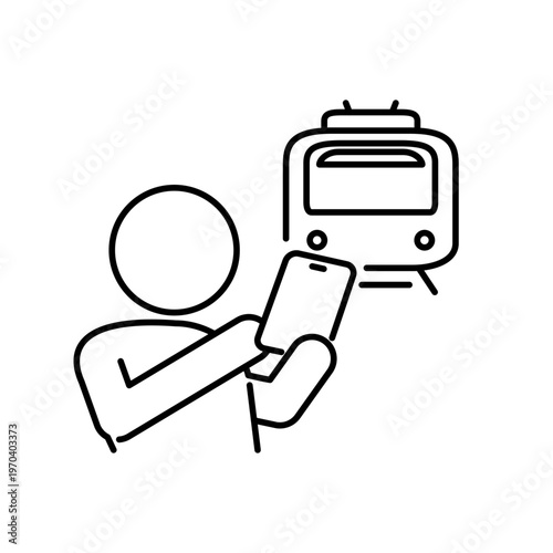 スマホで電車の運行を確認している人の線画アイコン