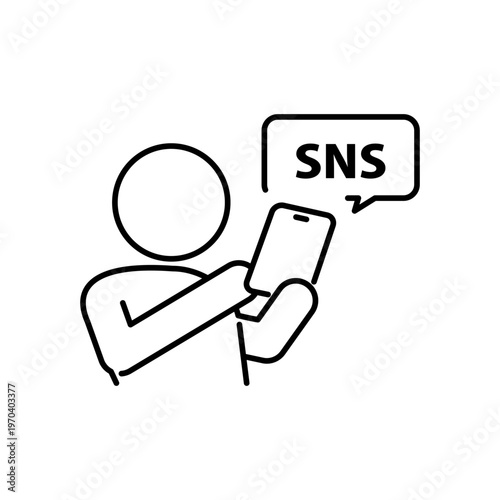 スマホでSNSを利用している人の線画アイコン