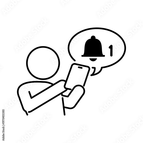 スマホで通知を確認している人の線画アイコン