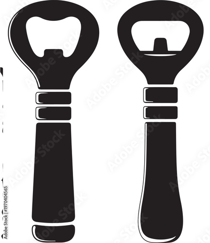 Bottle opener vector icons, black and white cap remover illustration for bar, pub, kitchen and beverage service