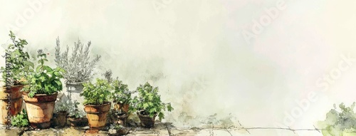 Empty Watercolor Paper Background Delicate Watercolor Sketch Garden Herbs