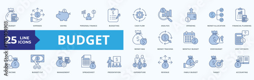 Budget  Icon Pack Blue Style Illustration Vector