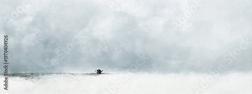 Empty White Paper Soft Watercolor Painting Vintage Watering Can Far