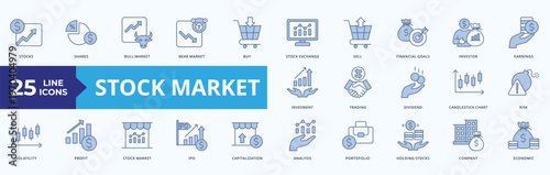 Stock Market  Icon Pack Blue Style Illustration Vector