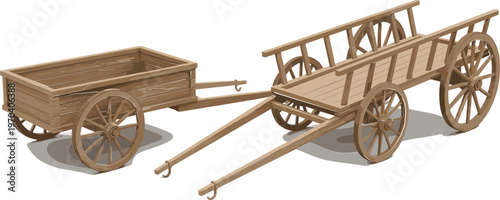 Wooden Cart Icon Set with Classic Design for Transportation, Farming, and Vintage Illustrations