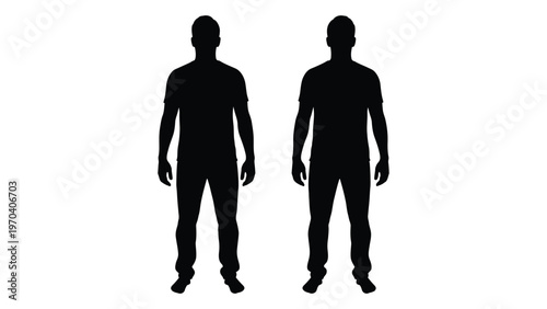 Two identical male silhouettes stand facing forward creating a mirrored image