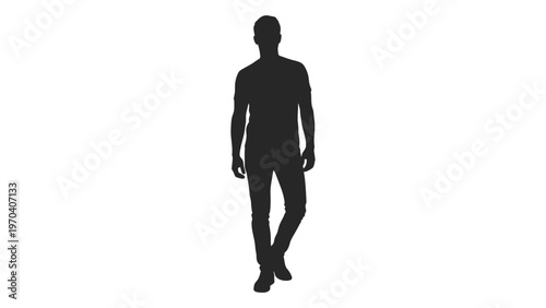 Silhouette of a man standing against a plain white background full body view