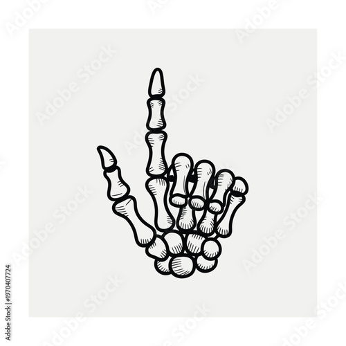 Skeleton hand giving the finger gesture on white background
