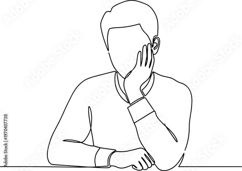 A minimalist line drawing of a man sitting at a table