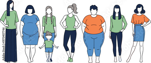 A diverse group of people of different ages and body types standing together