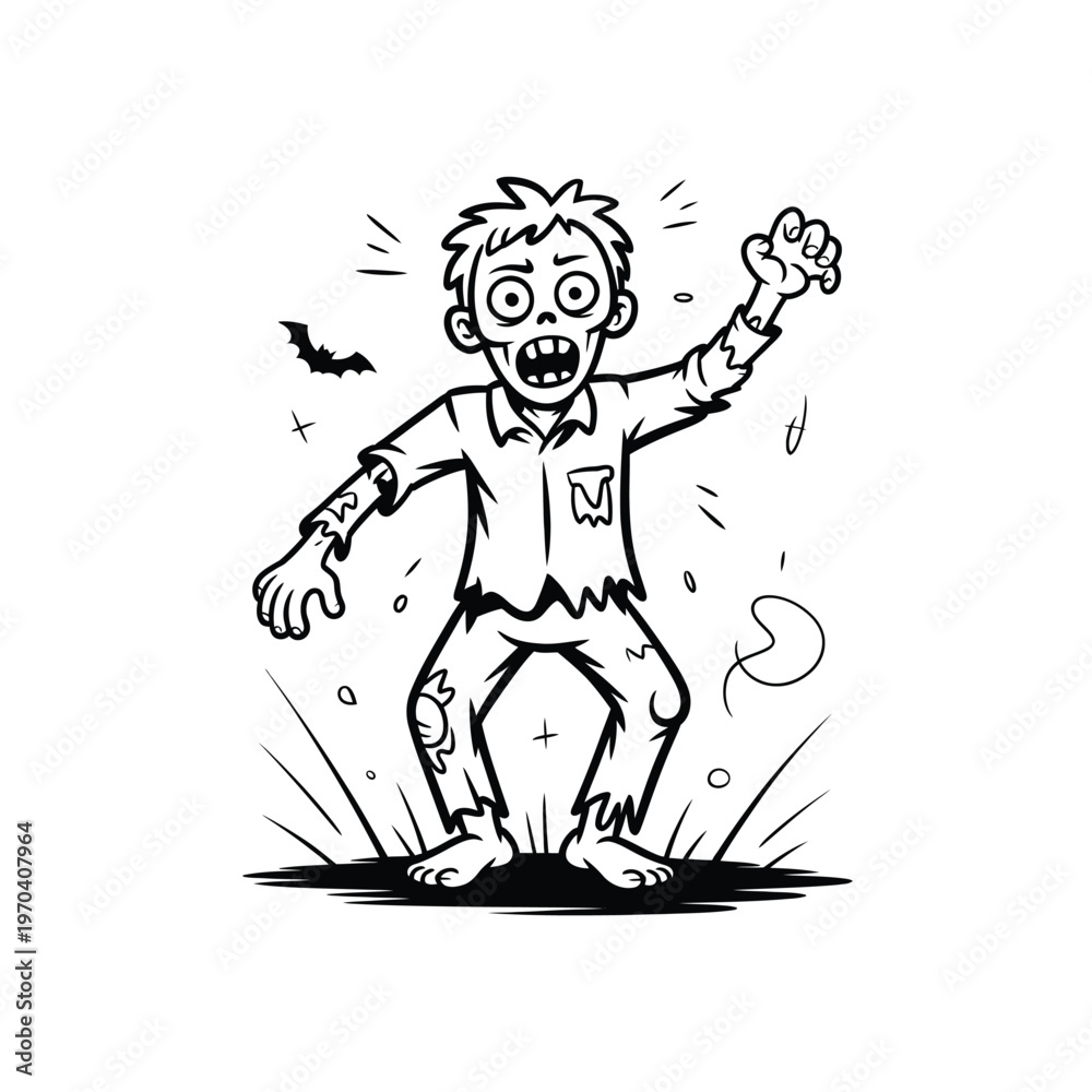 Obraz premium Cartoon zombie character with a spooky atmosphere for Halloween