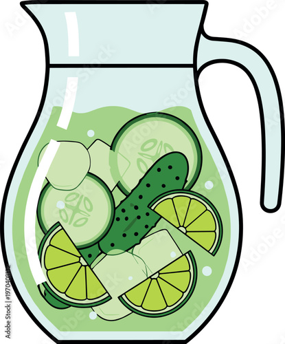 A pitcher filled with refreshing cucumber and lemon infused water