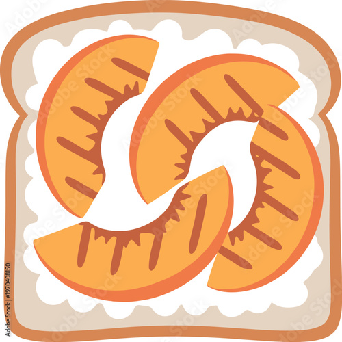 A slice of toast topped with slices of grilled peach and butter