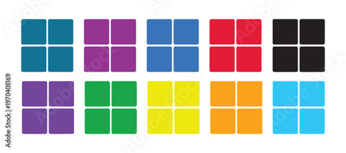 Solid Color Segmentation Box Icon Set, Minimal Business Data Division Vector Collection on White Background