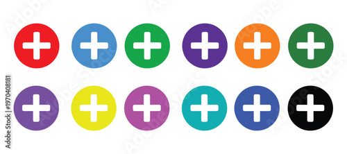 Solid Color Add Expansion Icon Set, Minimal Business Growth Vector Collection on White Background