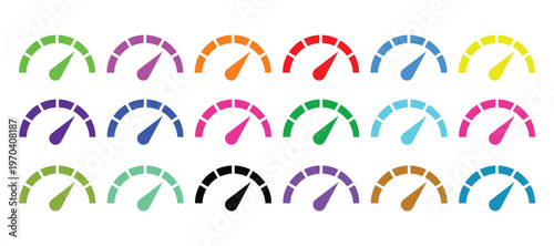 Solid Color Performance Indicator Icon Set, Minimal Business Analytics Vector Collection on White Background