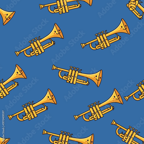 Golden Trumpets Seamless Pattern Illustration.