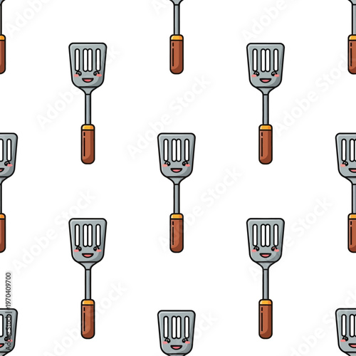 Seamless Pattern of Cartoon Spatulas with Happy Faces.