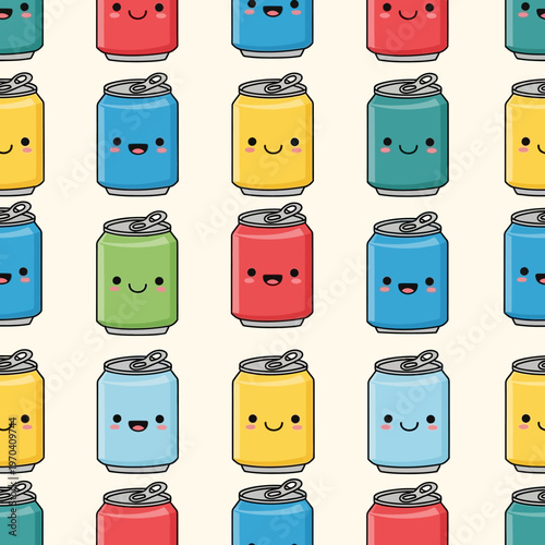 Cute Kawaii Soda Cans Pattern.