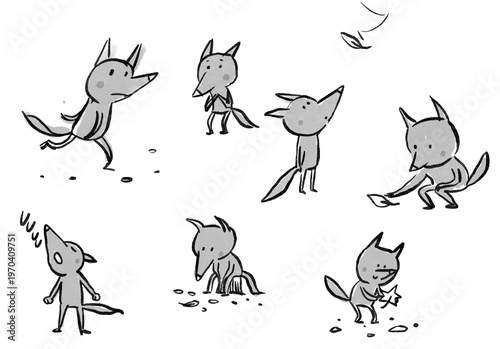 Sketches and Thumbnails of a Wolf Character
