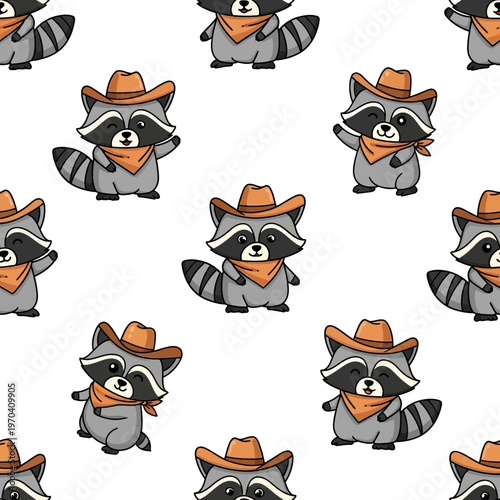 Cute Cowboy Raccoon Character Pattern.