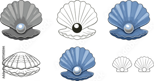 Colorful vector illustration of seashells with pearls symbolizing nature, beauty, and ocean treasures