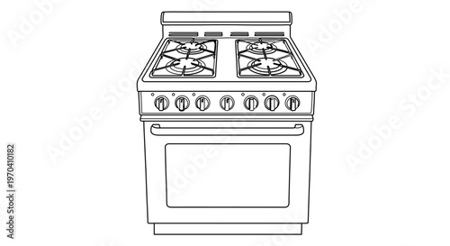 A minimalist line art illustration of a gas stove with oven