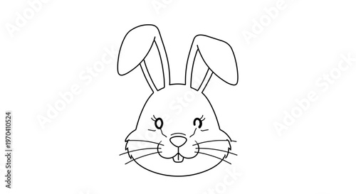 A cute minimalist line art illustration of a smiling bunny face