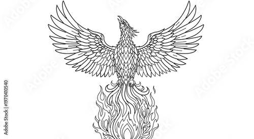 A majestic phoenix rising from flames in a stunning vector illustration