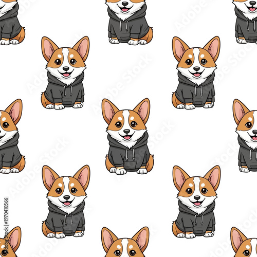 Cute Corgi Dog Wearing a Black Hoodie Pattern.