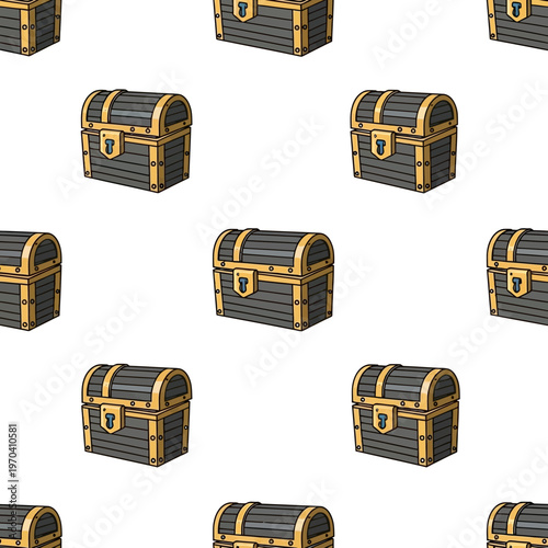 Vintage Wooden Treasure Chests Seamless Pattern Illustration.