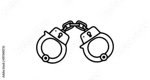A minimalist line art illustration of handcuffs in a simple design
