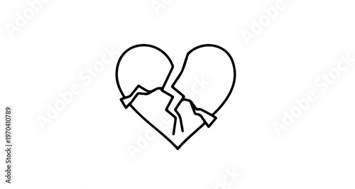 A broken heart icon in a simple line art style, symbolizing love and heartbreak