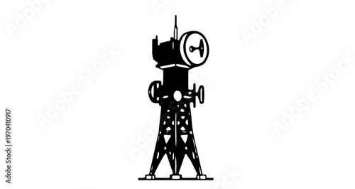 A minimalist vector graphic illustration of a radio broadcasting tower in a flat design style