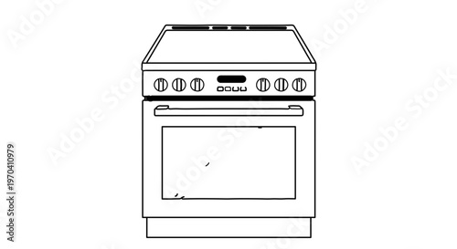A minimalist line art illustration of a modern electric stove with oven