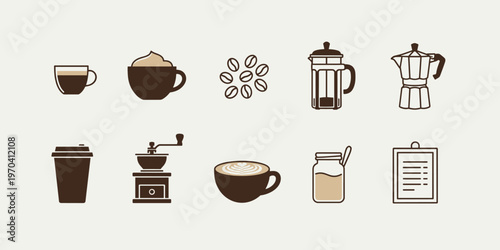 Minimalist Coffee Icons Set for Digital Design Cafe Menus and Web Elements