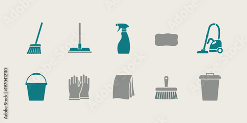 Essential Home Maintenance and Cleaning Supplies Icon Set for Modern Design Projects