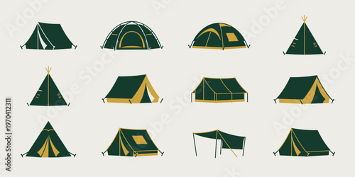 Minimalist camping tent diagrams pattern for outdoor adventure and travel concepts