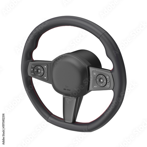 Modern car steering wheel on transparent background