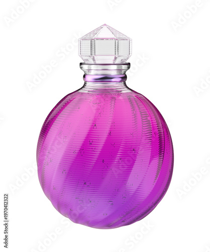 Crystal magic potion bulb with purple liquid on transparent background