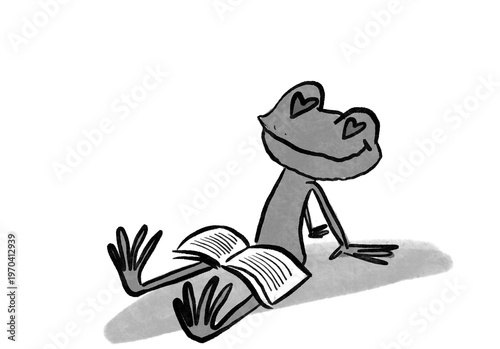 A Frog Reading a Book with Hearts in Its Eyes
