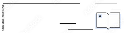 Education, learning, knowledge transfer, online courses, graphic design, minimalism. Open book icon with horizontal lines. Education and learning concepts in minimal design
