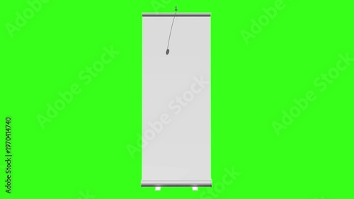 Blank Roll Up Banner Stand Animation Trade Show Display Mockup on Green Screen Chroma Key 4K