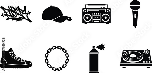 Hip hop culture icons a collection of black silhouette illustrations