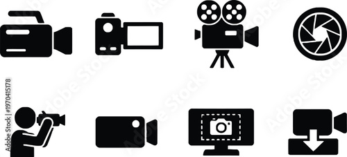 Variety of camera icons a collection of film and digital recording devices