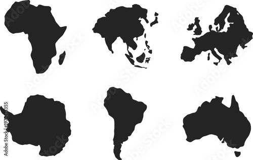 World continents silhouette collection a graphic representation of earth's landmasses