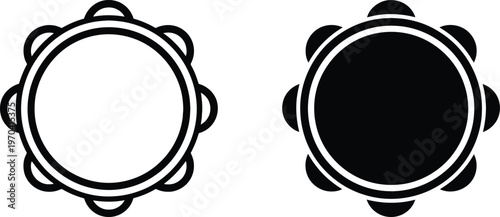 Black and white tambourines a musical instrument duo